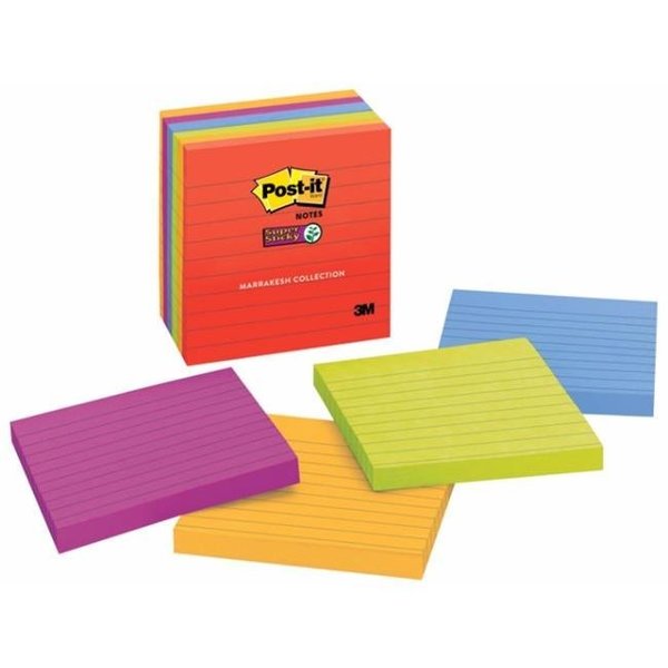 3M 3M 081875 Sticky note Super Sticky Lined Notes; 4 x 4 in.; Marrakesh Colors; Pad of 90 Sheets - Pack of 6 81875
